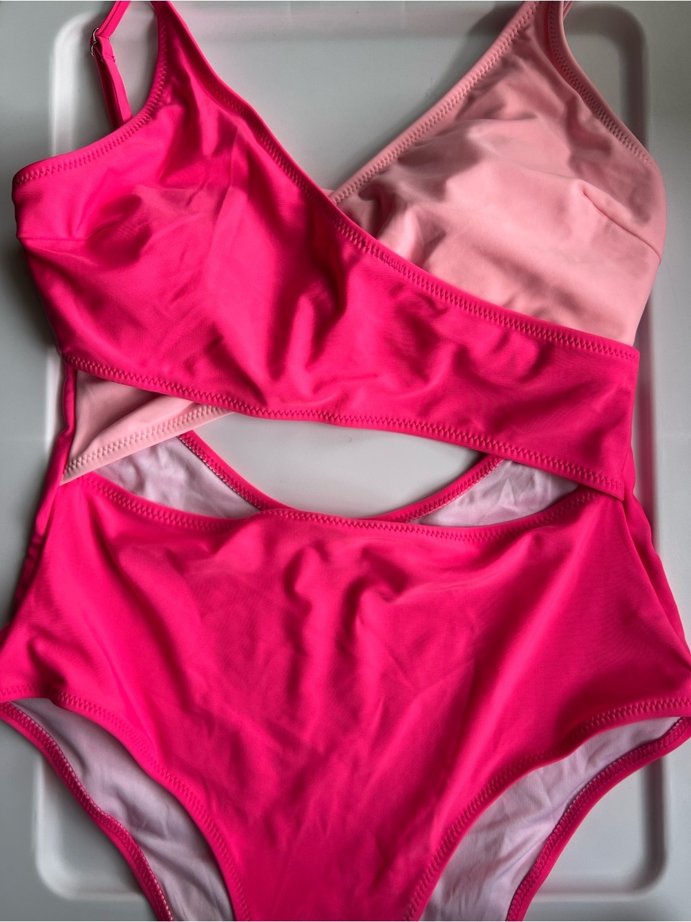 NWT Hilinker Pink Color Block Cutout One-Piece Swimsuit Open Back Size Med.